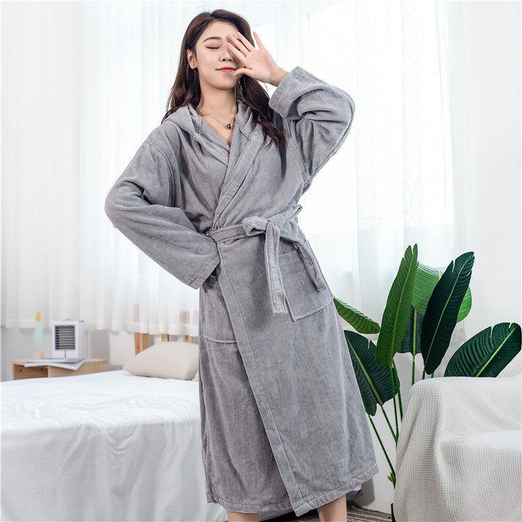 Hooded Cotton Linen Bathrobe, 650gsm Hotel Bath Robe — Basin NH-804