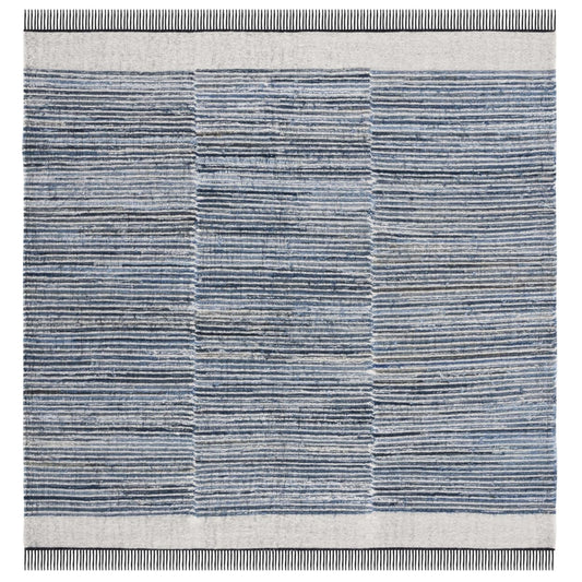 Kilim Wool and Jute Flatweave Rug, 180cm Square Blue and Ivory — Loom NH-1623