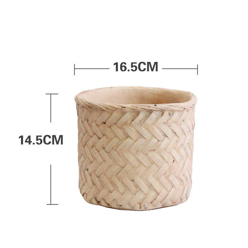 Cement Planter Woven Bamboo Look, 16cm — Atrium NH-380