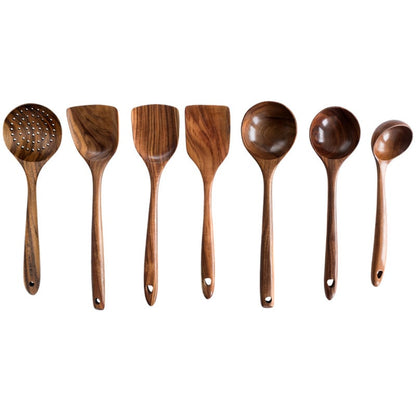 Acacia Wood Cooking Utensil Set, 7-Piece Wooden Spoons and Spatulas — Alcova NH-556