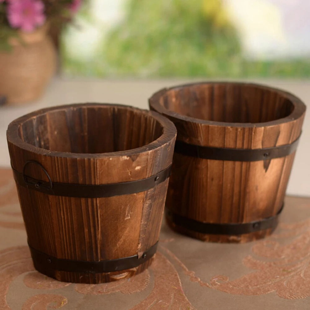 Wooden Planter Barrel Small, 12cm Carbonised Pine — Atrium NH-382