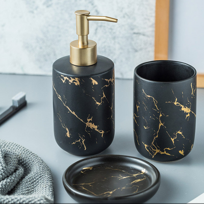 Marble-Pattern Ceramic Bathroom Accessory Set, 5 Piece — Grotto NH-842
