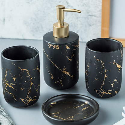 Marble-Pattern Ceramic Bathroom Accessory Set, 5 Piece — Grotto NH-842