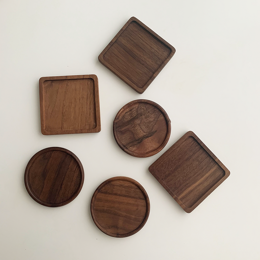 Walnut Coasters, Round or Square, Sets to Ten — Grove NH-405