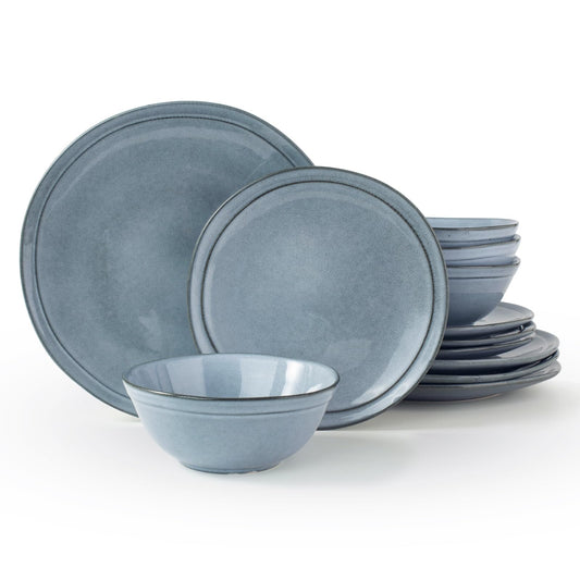 Stoneware Dinner Set, Twelve Piece for Four Blue Grey — Ceres NH-1445