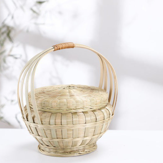 Lidded Bamboo Woven Storage Basket — Reed NH-927