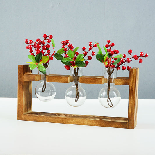 Glass Bud Vases in Wooden Base, One to Three Stems — Vessel NH-412