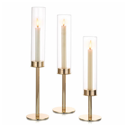 Metal Candlesticks with Glass Hurricanes, Set of Three 36 to 48cm — Atrium NH-1610