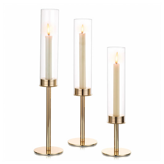Metal Candlesticks with Glass Hurricanes, Set of Three 36 to 48cm — Atrium NH-1610