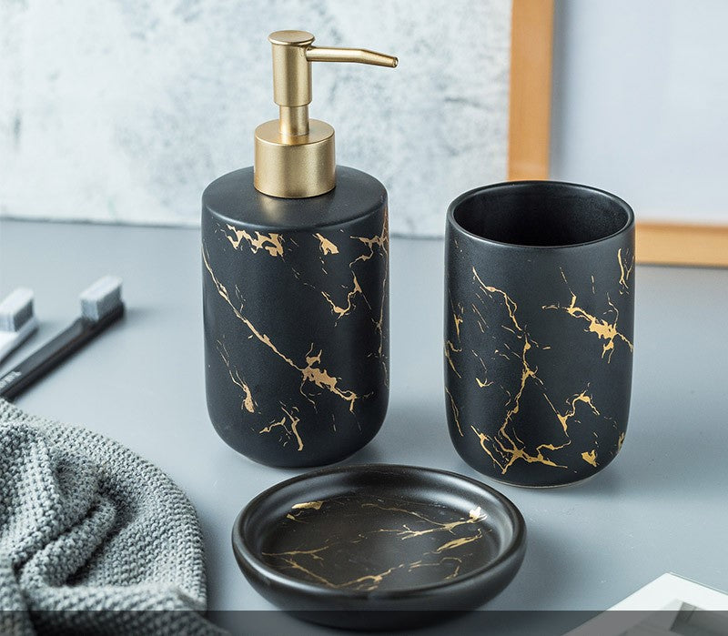 Marble-Pattern Ceramic Bathroom Vanity Set — Thermae NH-841