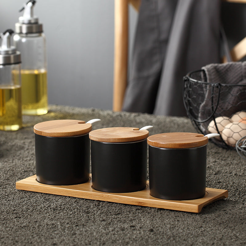 Ceramic Spice Jar Set of 3, 12 cm with Lids — Larder NH-475