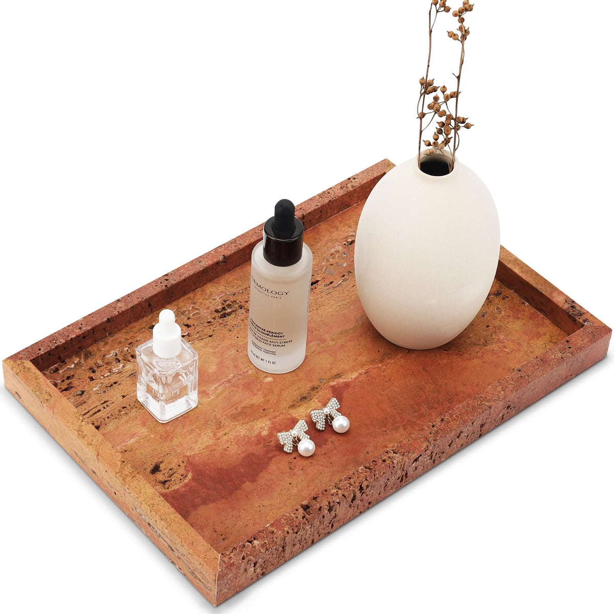 Red Travertine Tray, Rectangular — Marmo NH-1644