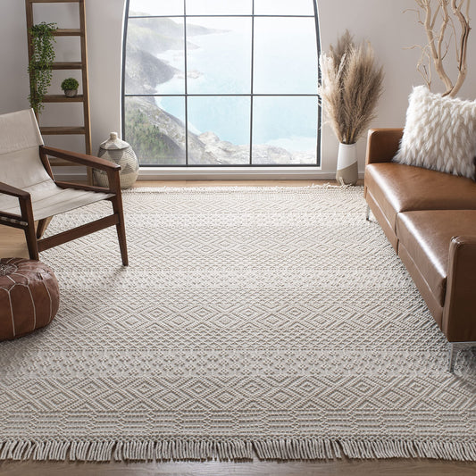 Handmade Wool Fringed Rug, 240 x 300cm Ivory — Loom NH-1625