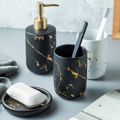 Marble-Pattern Ceramic Bathroom Vanity Set — Thermae NH-841