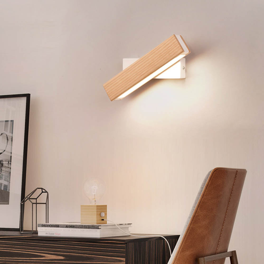 Wooden Wall Light Bedroom, Rotatable Head — Meridian NH-707