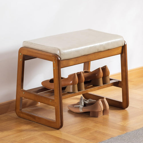Solid Wood Shoe Bench with Cushion, 55cm — Loggia NH-1457