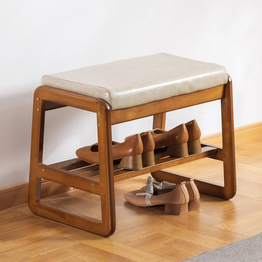 Solid Wood Shoe Bench with Cushion, 55cm — Loggia NH-1457