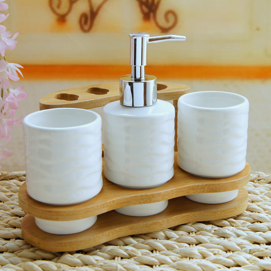 Wooden Toothbrush Holder Set with Ceramic Cups — Grove NH-486