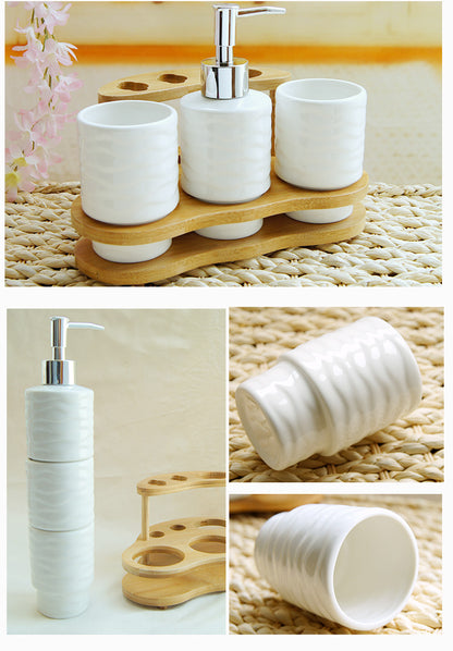 Wooden Toothbrush Holder Set with Ceramic Cups — Grove NH-486