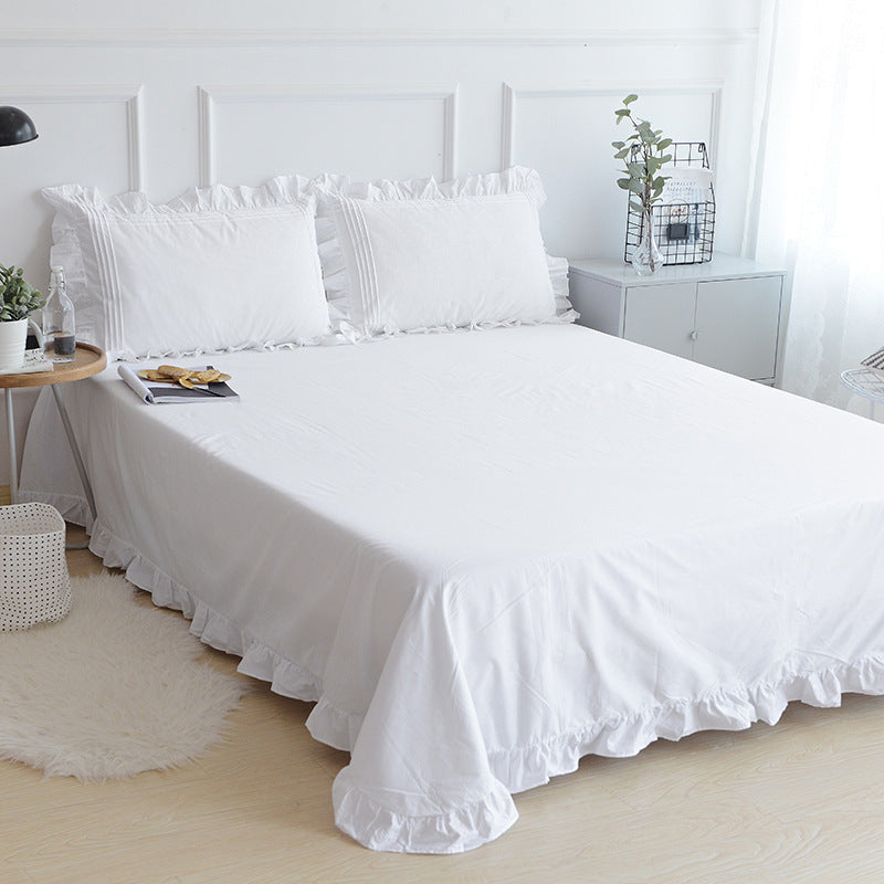 White Cotton Bed Sheet Set, 230 x 250 cm with Pillowcase Option — Solstice NH-036