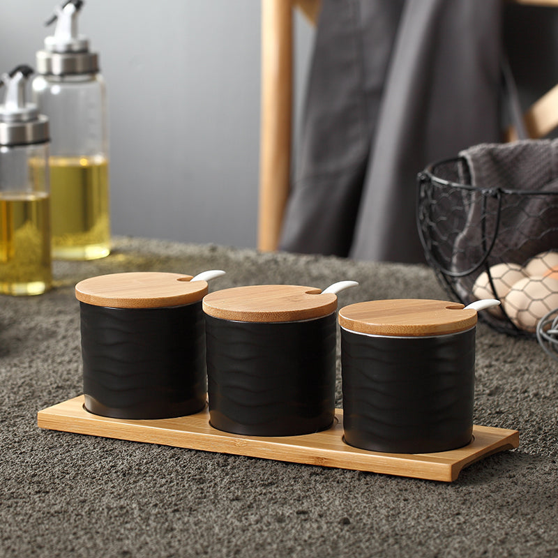 Ceramic Spice Jar Set of 3, 12 cm with Lids — Larder NH-475