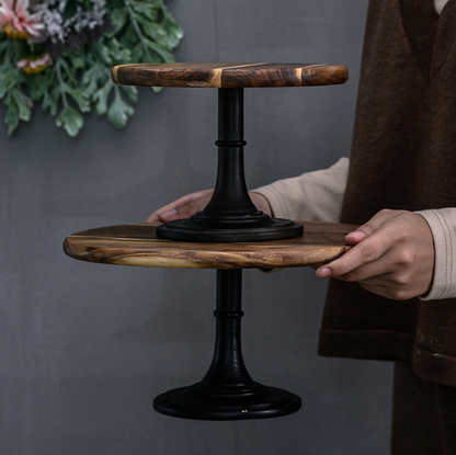 Wooden Cake Stand with Footed Base, Acacia — Alcova NH-633