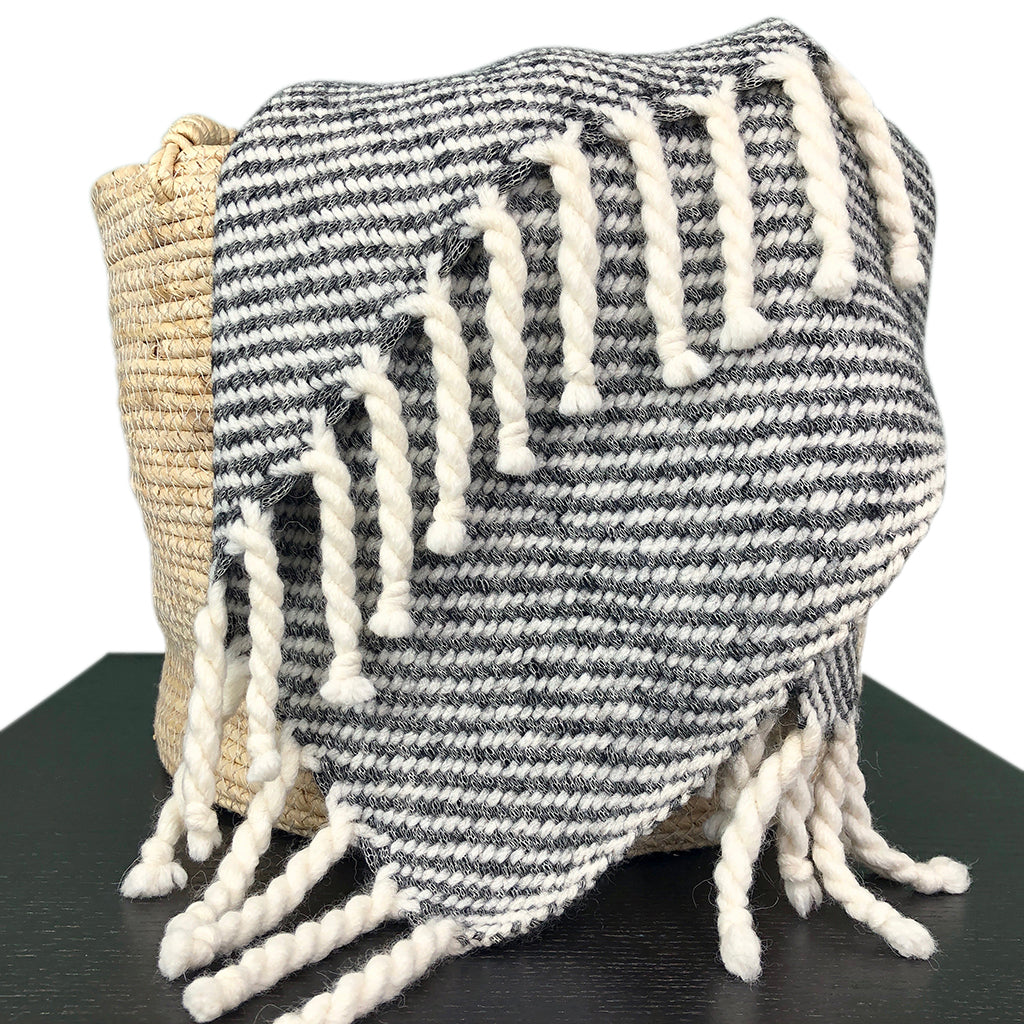 Alpaca Chunky Stripe Throw, Black — Fell NH-1522