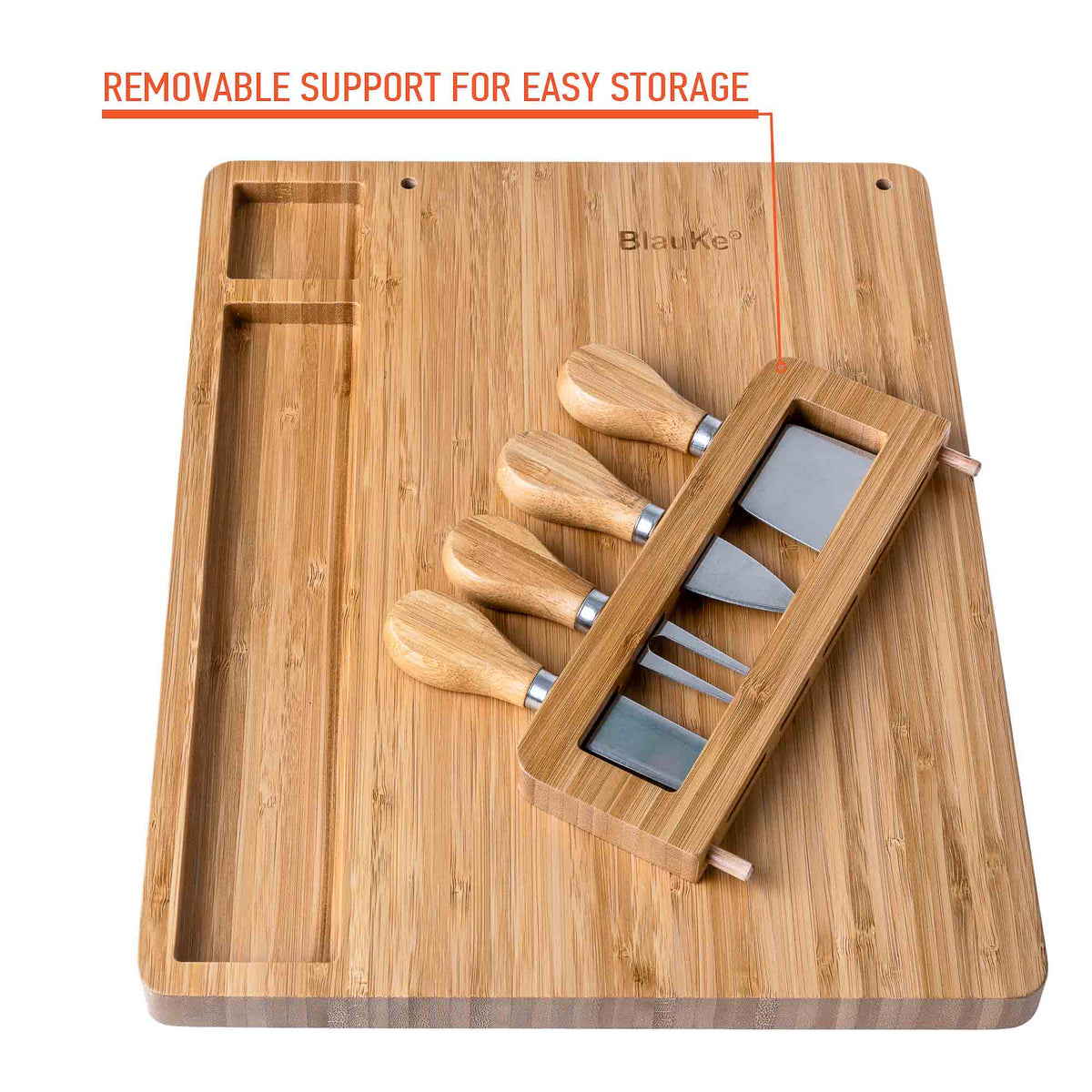 Bamboo Cheese Board with Four Knives, 36 x 28cm — Grove NH-1571