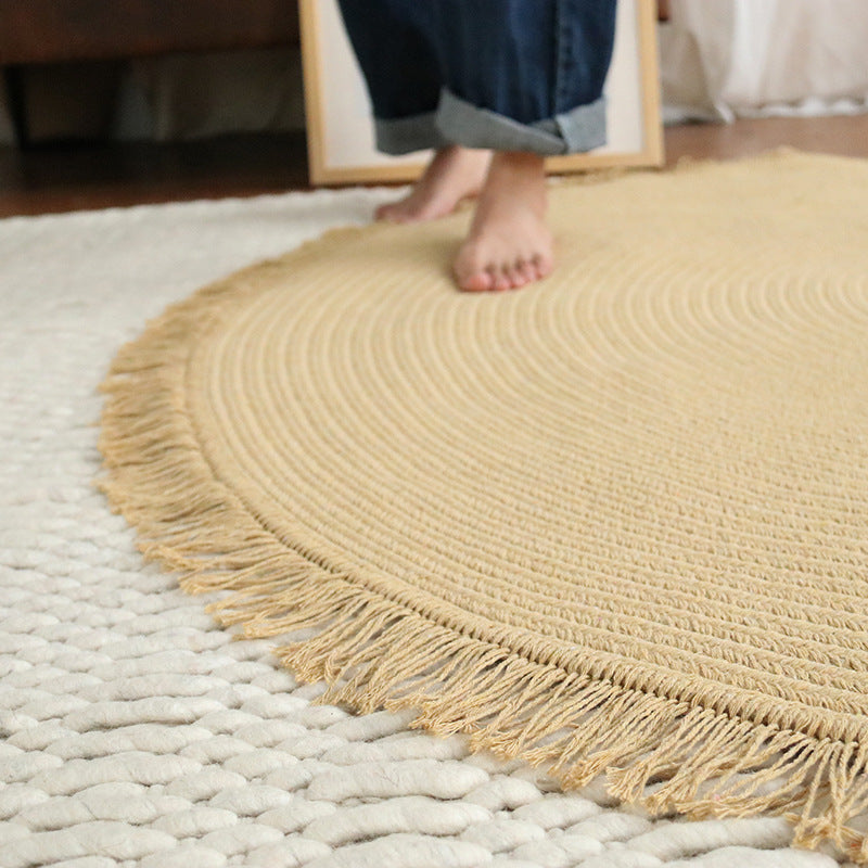 Handwoven Cotton Rug Round, 120 to 150 cm Diameter Solid Colour — Atrium NH-050