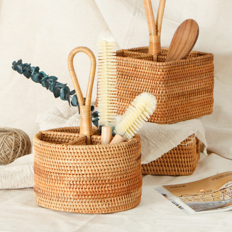 Tall Rattan Storage Basket with Handles — Vellum NH-921