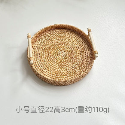 Rattan Serving Basket with Wooden Handle, Three Sizes — Weave NH-413
