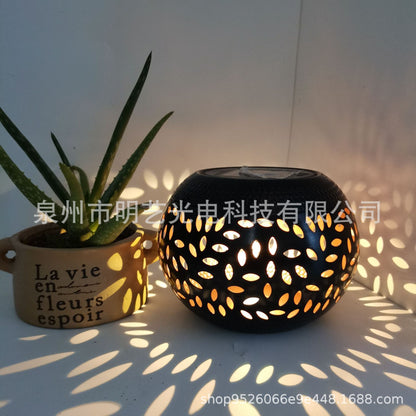 Solar Lantern Outdoor, Pierced Iron Pot Form 15cm — Beacon NH-372