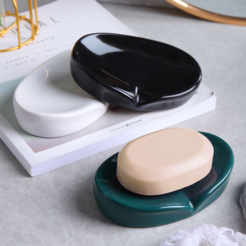 Ceramic Soap Dish with Drain Rack, Minimalist — Rill NH-851