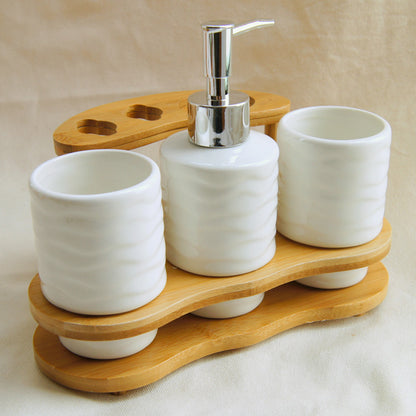 Wooden Toothbrush Holder Set with Ceramic Cups — Grove NH-486