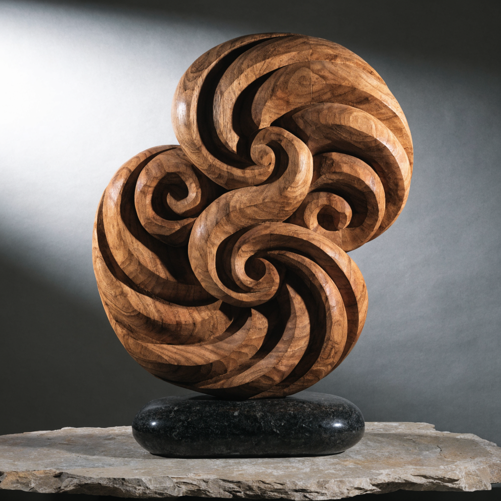 Spiral Totem Teak and Stone