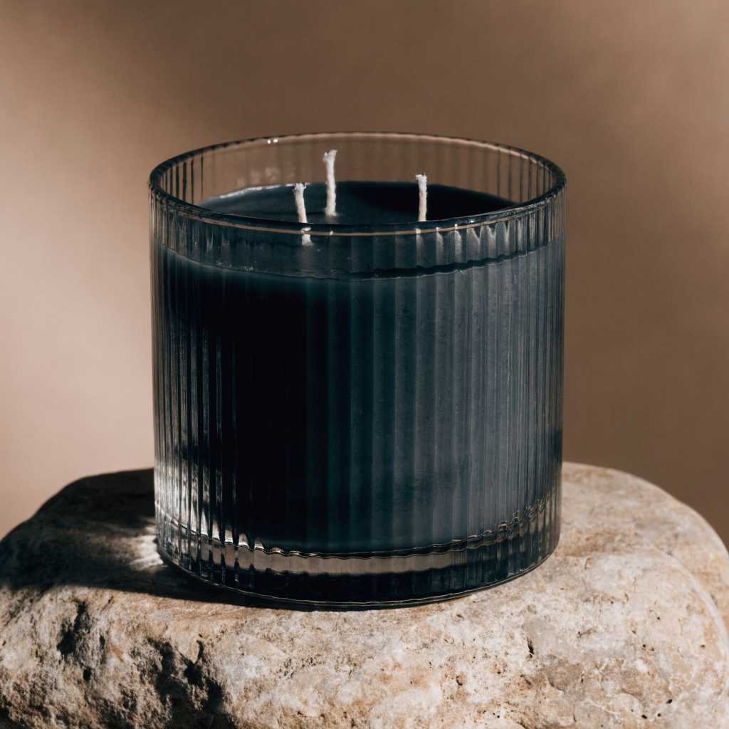 Black Ribbed-Cylinder 3-Wick Candle