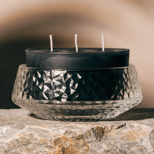 Black Faceted-Bowl 3-Wick Candle