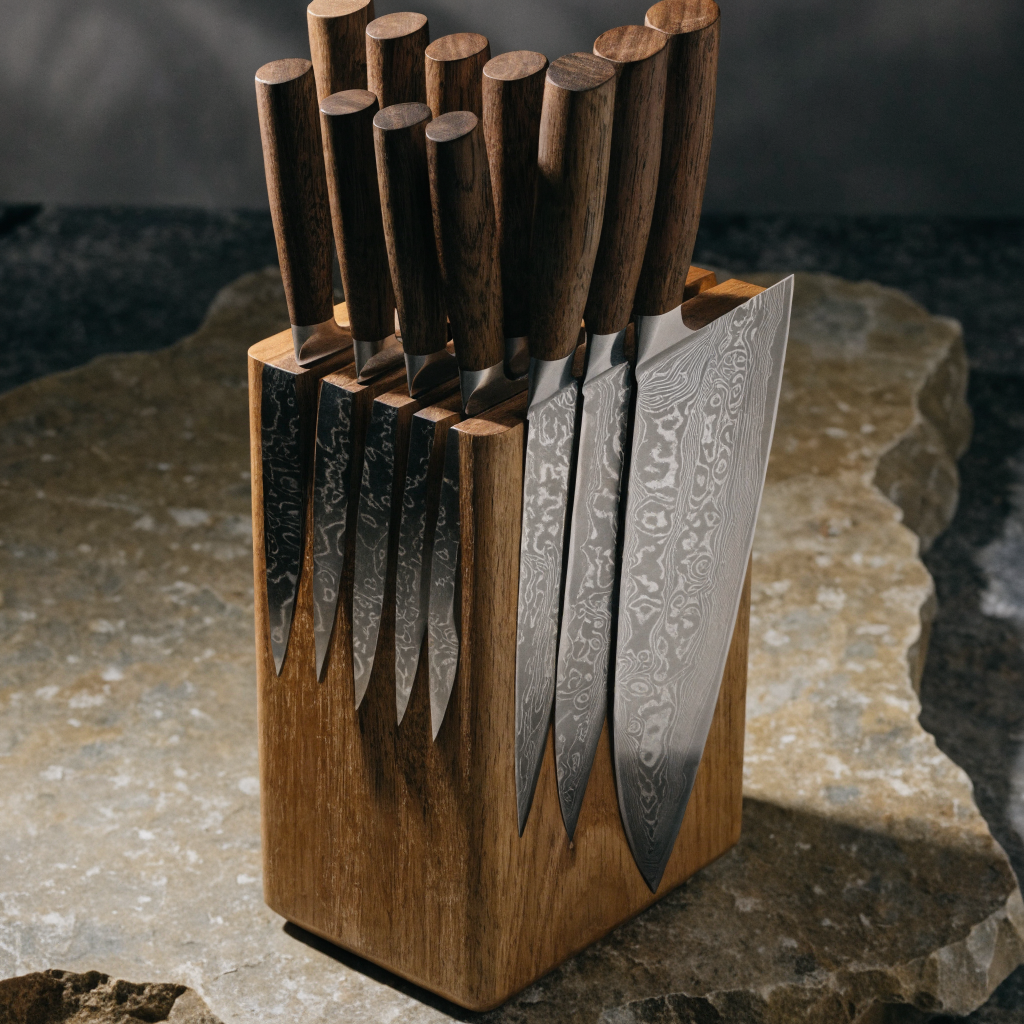 The Complete Damascus Knife Block Set