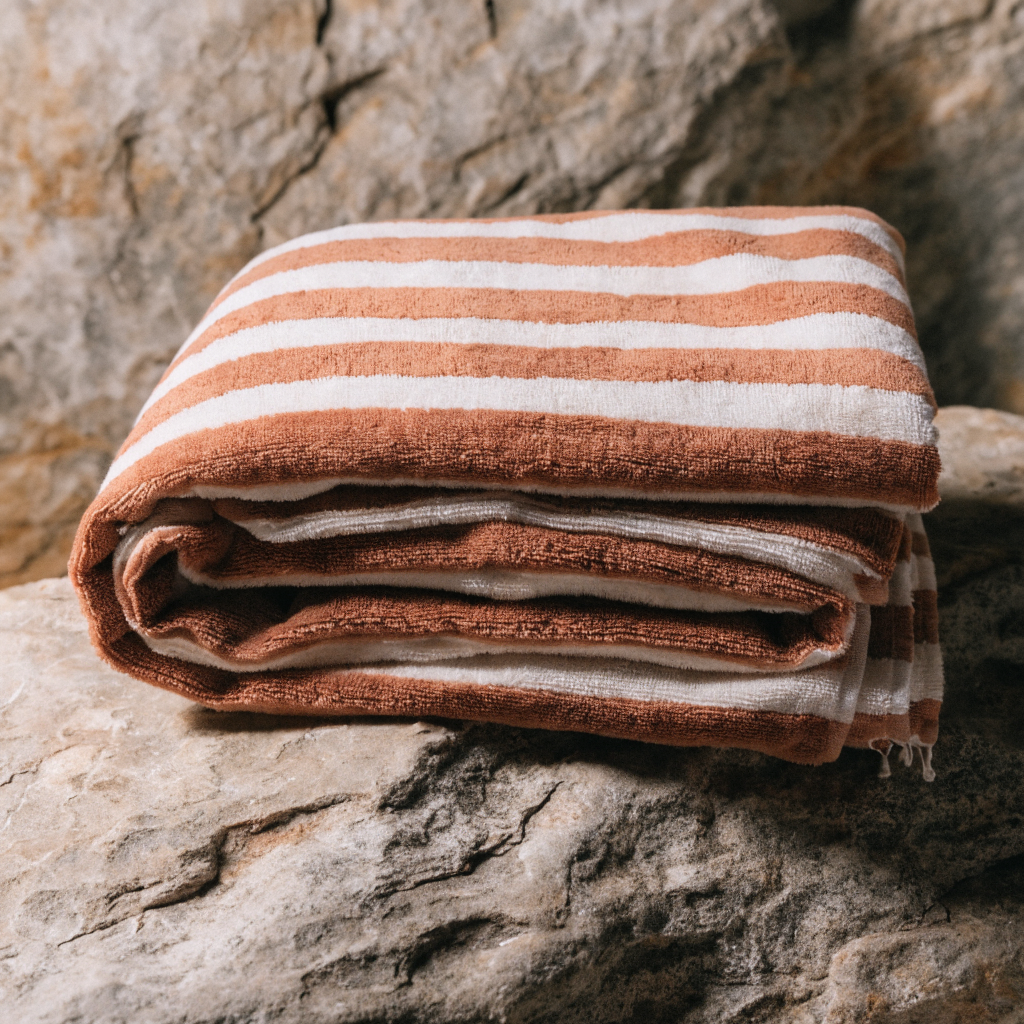 Sand-Free Beach Towel Terracotta Stripe