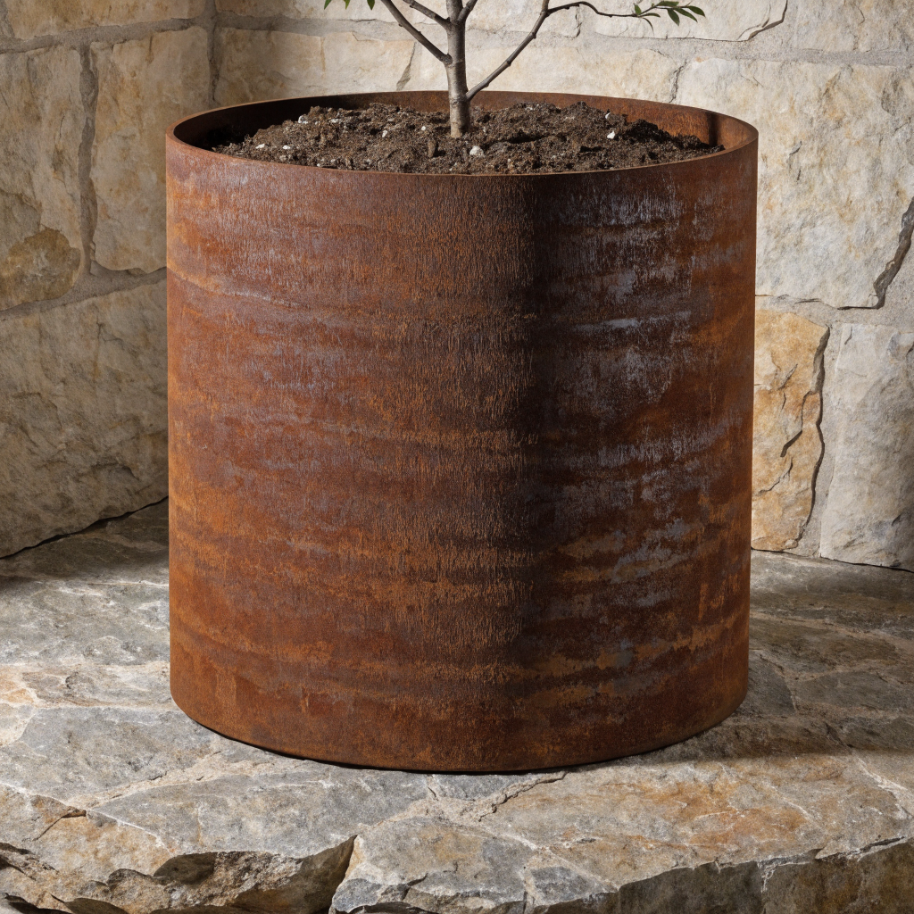 Corten Steel Cylinder Planter
