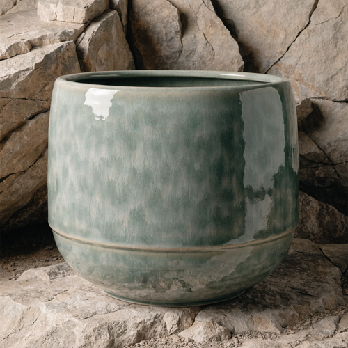 Glazed Ceramic Barrel Planter Sage