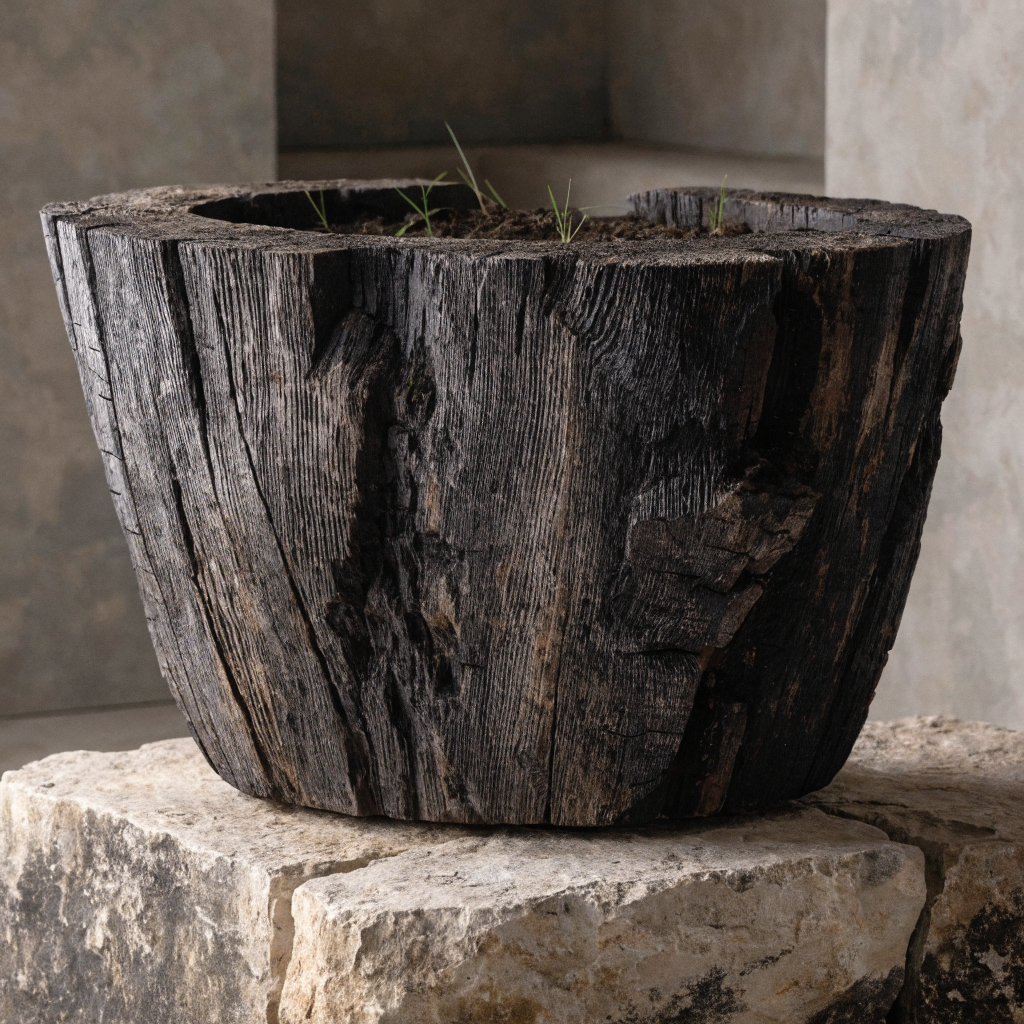 Charred Timber Column Planter