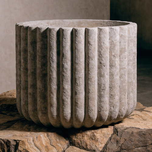 Ribbed Concrete Cylinder Planter
