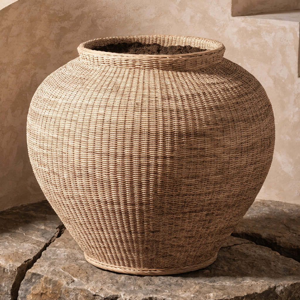 Woven Rattan-Effect Planter