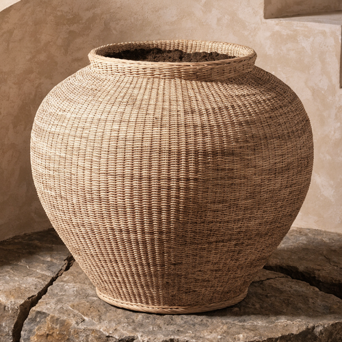 Woven Rattan-Effect Planter