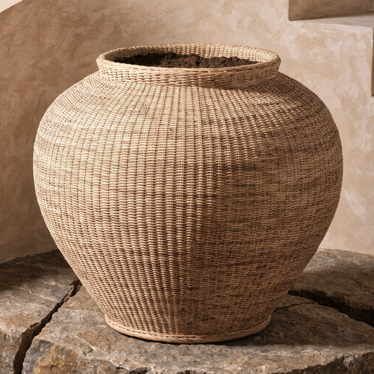 Woven Rattan-Effect Planter