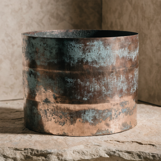Weathered Copper Cylinder Planter