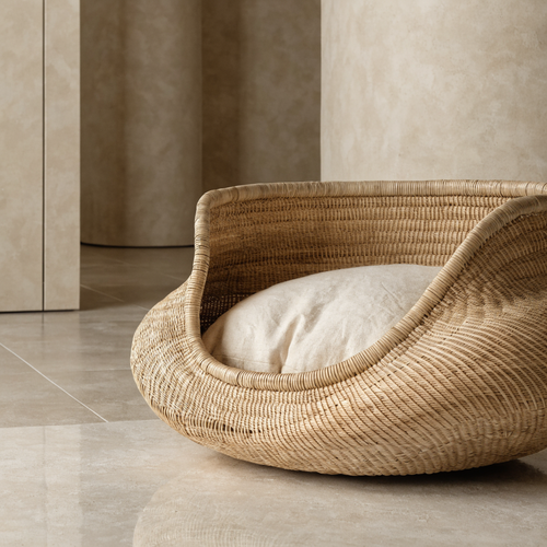 Basket Rattan Dog Bed Linen Cushion