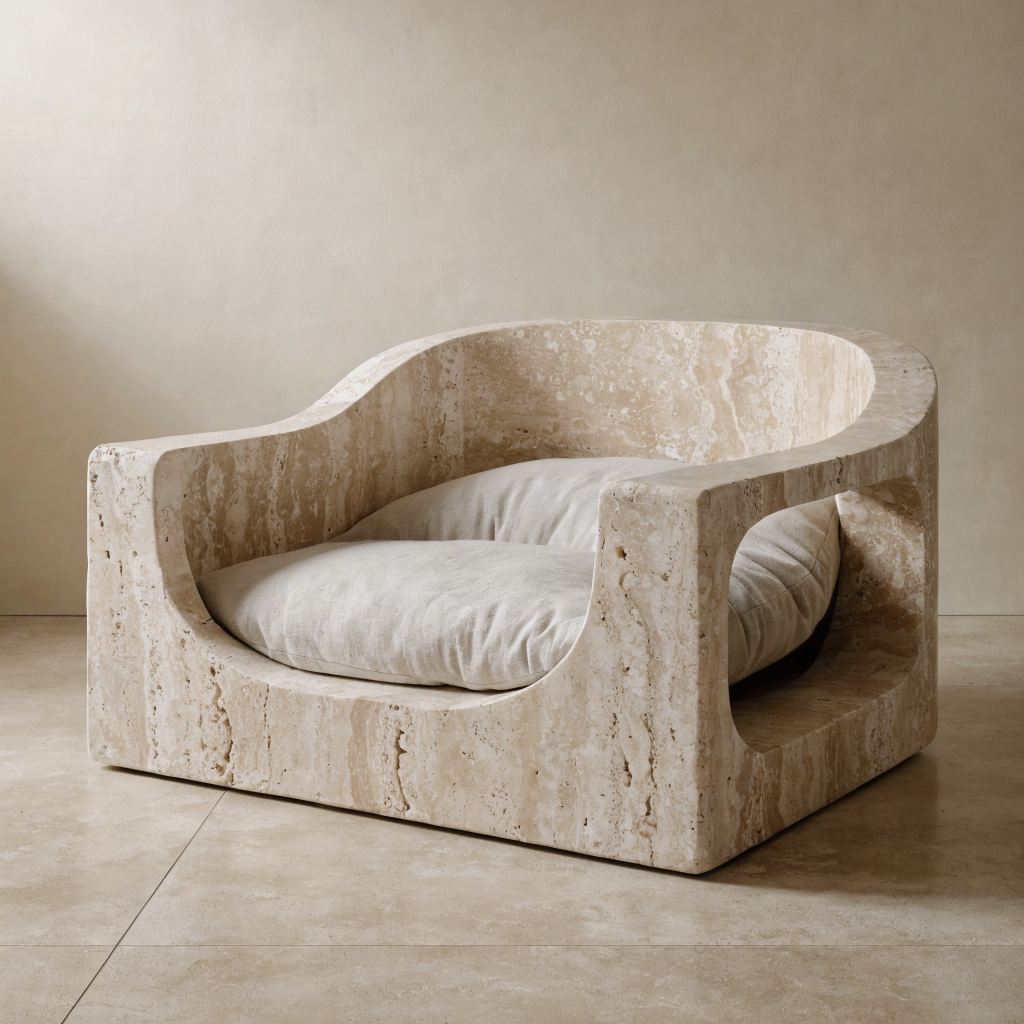 Nook Travertine Dog Bed Sculptural Stone