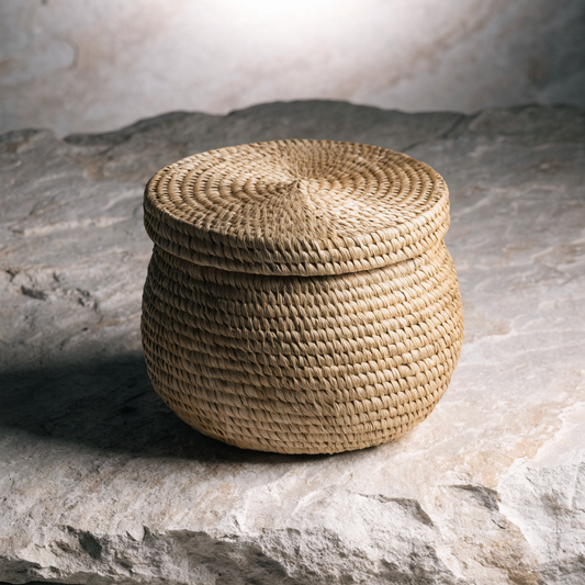 Lidded Seagrass Storage Basket Medium